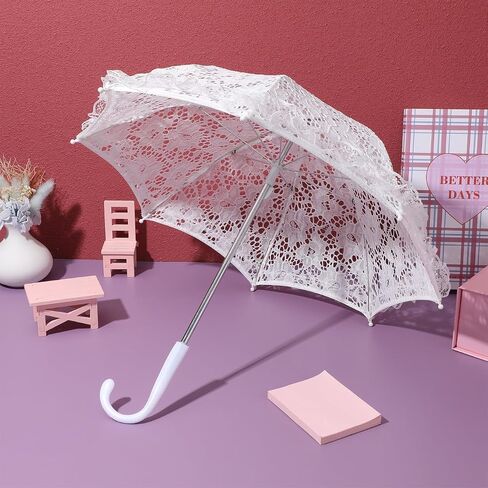 Toddmomy 19.6 Inch White Lace Parasol Umbrella Vintage Victorian Wedding Parasol for Photography Bridal Shower Tea Party Decor Lightweight Elegant Prop with Ergonomic J-Handle in Kuwait