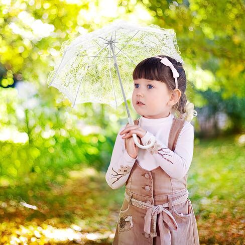 Toddmomy 19.6 Inch White Lace Parasol Umbrella Vintage Victorian Wedding Parasol for Photography Bridal Shower Tea Party Decor Lightweight Elegant Prop with Ergonomic J-Handle in Kuwait