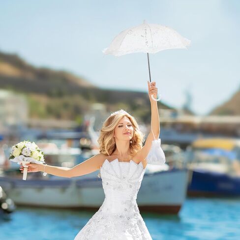 Toddmomy 19.6 Inch White Lace Parasol Umbrella Vintage Victorian Wedding Parasol for Photography Bridal Shower Tea Party Decor Lightweight Elegant Prop with Ergonomic J-Handle in Kuwait