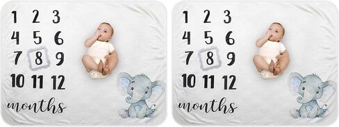 Baby Monthly Milestone Blanket - Organic Plush Fleece Photography Background Prop for Boy Girl Newborn Soft Elephant Blanket with Frame Large 47''x40'' in Kuwait