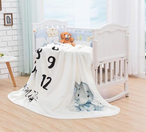 Baby Monthly Milestone Blanket - Organic Plush Fleece Photography Background Prop for Boy Girl Newborn Soft Elephant Blanket with Frame Large 47''x40'' in Kuwait