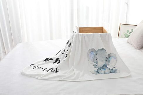 Baby Monthly Milestone Blanket - Organic Plush Fleece Photography Background Prop for Boy Girl Newborn Soft Elephant Blanket with Frame Large 47''x40'' in Kuwait