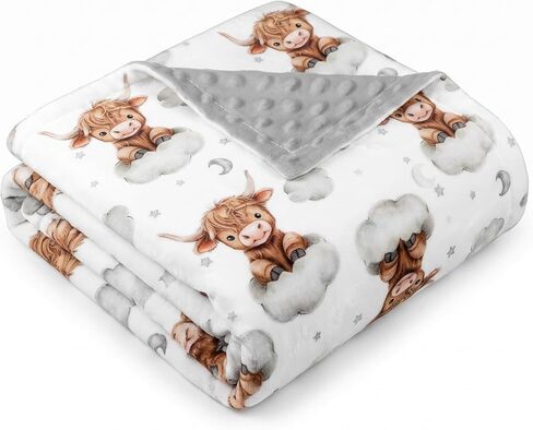 Lounsweer Highland Cow Baby Blanket for Kids Western Clouds Farmhouse Cow Toddler Soft Blanket with Double Layer Dotted Backing for Nursery Newborn Baby Crib, 30"x40" in Kuwait