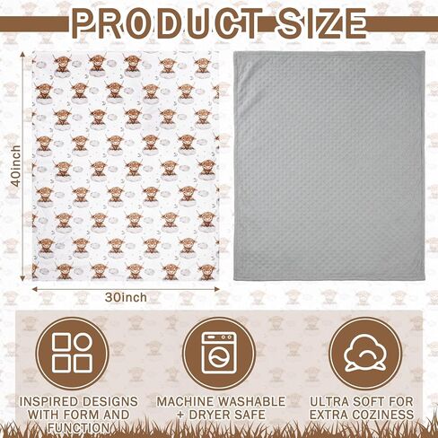 Lounsweer Highland Cow Baby Blanket for Kids Western Clouds Farmhouse Cow Toddler Soft Blanket with Double Layer Dotted Backing for Nursery Newborn Baby Crib, 30"x40" in Kuwait