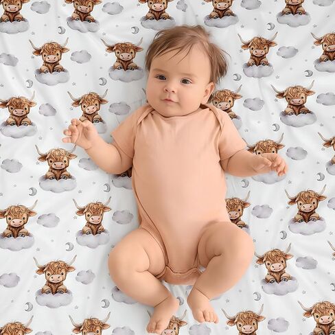 Lounsweer Highland Cow Baby Blanket for Kids Western Clouds Farmhouse Cow Toddler Soft Blanket with Double Layer Dotted Backing for Nursery Newborn Baby Crib, 30"x40" in Kuwait