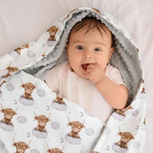 Lounsweer Highland Cow Baby Blanket for Kids Western Clouds Farmhouse Cow Toddler Soft Blanket with Double Layer Dotted Backing for Nursery Newborn Baby Crib, 30"x40" in Kuwait