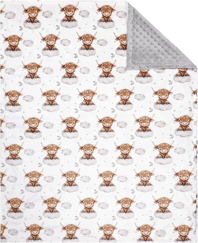 Lounsweer Highland Cow Baby Blanket for Kids Western Clouds Farmhouse Cow Toddler Soft Blanket with Double Layer Dotted Backing for Nursery Newborn Baby Crib, 30"x40" in Kuwait