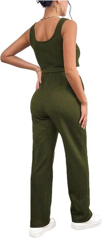 Linjinx Maternity Outfits Wide Leg Pants Set Ribbed Knit Matching Outfit Pregnancy Yoga Clothes Belted Rompers Army Green Medium in Kuwait