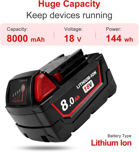 8Ah Replacement Battery for Milwaukee 18V Battery Compatible with Milwaukee 18V Power Tools (2 PCS) in Saudi Arabia