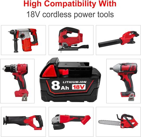 8Ah Replacement Battery for Milwaukee 18V Battery Compatible with Milwaukee 18V Power Tools (2 PCS) in Saudi Arabia