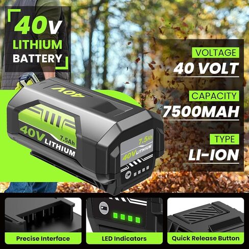 2Pack 7500mAh OP4026A Replacement for Ryobi 40V Battery and OP401 Charger | High CapacityCompatible with Ryobi 40 Volt Battery Lithium OP40261 OP4050 OP4040 OP40401 OP40201 OP40601 Cordless Power Tools in Saudi Arabia