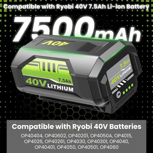 2Pack 7500mAh OP4026A Replacement for Ryobi 40V Battery and OP401 Charger | High CapacityCompatible with Ryobi 40 Volt Battery Lithium OP40261 OP4050 OP4040 OP40401 OP40201 OP40601 Cordless Power Tools in Saudi Arabia