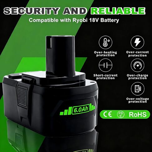 Upgrade 2 Pack 6.0Ah High Capacity Replacement for Ryobi 18V Battery P108 P104 P105 P102 P103 P122 P109 Li-ION Compatible with Ryobi 18V ONE+ System Cordless Power Tools and Charger in Saudi Arabia