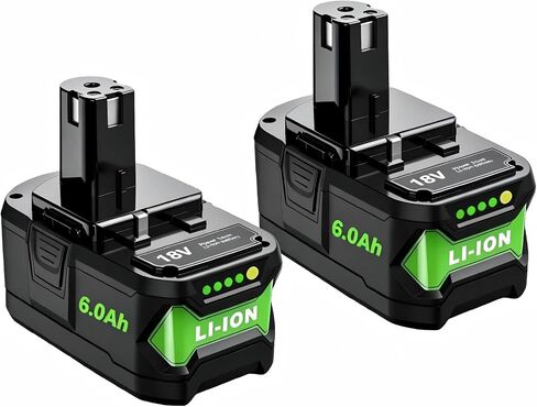 Upgrade 2 Pack 6.0Ah High Capacity Replacement for Ryobi 18V Battery P108 P104 P105 P102 P103 P122 P109 Li-ION Compatible with Ryobi 18V ONE+ System Cordless Power Tools and Charger in Saudi Arabia