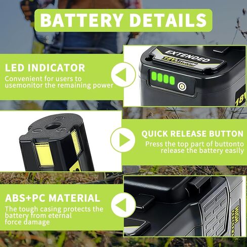 Upgrade 2 Pack 6.0Ah High Capacity Replacement for Ryobi 18V Battery P108 P104 P105 P102 P103 P122 P109 Li-ION Compatible with Ryobi 18V ONE+ System Cordless Power Tools and Charger in Saudi Arabia