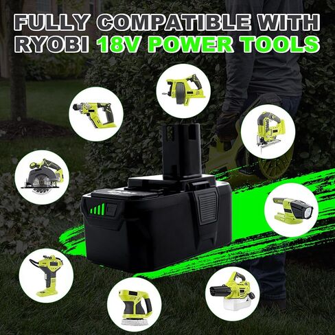 Upgrade 2 Pack 6.0Ah High Capacity Replacement for Ryobi 18V Battery P108 P104 P105 P102 P103 P122 P109 Li-ION Compatible with Ryobi 18V ONE+ System Cordless Power Tools and Charger in Saudi Arabia