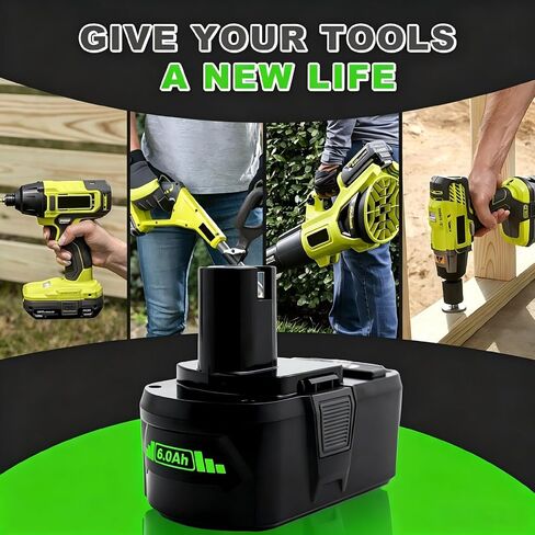Upgrade 2 Pack 6.0Ah High Capacity Replacement for Ryobi 18V Battery P108 P104 P105 P102 P103 P122 P109 Li-ION Compatible with Ryobi 18V ONE+ System Cordless Power Tools and Charger in Saudi Arabia