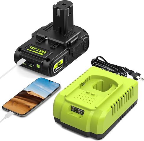 Abeden 3.0Ah بديل لشاحن بطارية Ryobi 18V ومجموعة البطارية مع منفذ USB، متوافق مع Ryobi 18 Volt P102 P103 P104 P105 P107 P108 P109 P190 P191 P122 أدوات كهربائية لاسلكية in Kuwait