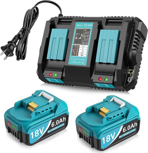 2Packs 6.0Ah Replacement for Makita Battery 18V with 2-Port Charger in Kuwait