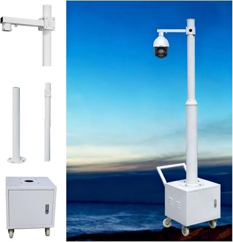 This Adjustable CCTV Camera Pole Stand with 4 Wheels & Storage Box, 2-Section Surveillance Post for Security Cameras, Heights: 7.5 to 14.8ft (C, Pole + Box 2.8m/9.2ft) in Kuwait