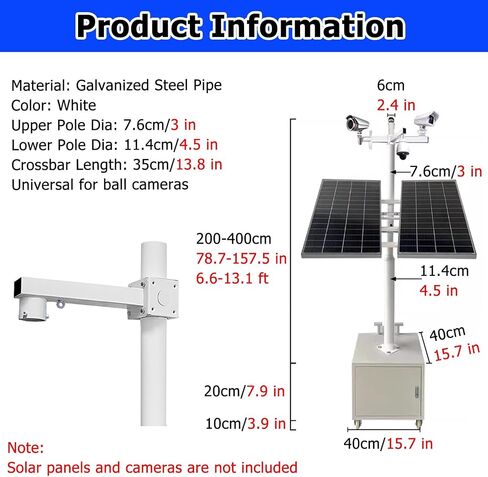 This Adjustable CCTV Camera Pole Stand with 4 Wheels & Storage Box, 2-Section Surveillance Post for Security Cameras, Heights: 7.5 to 14.8ft (C, Pole + Box 2.8m/9.2ft) in Kuwait
