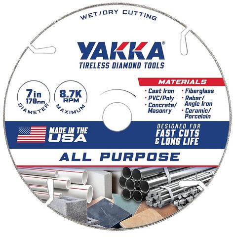 Yakka 4.5 Inch All Purpose Diamond Blade cuts virtually All Materials, Made with Advanced Electroplating Technology for a Long Life & Comes with 7/8 inch Arbor and 5/8 inch Reducer Ring in Kuwait