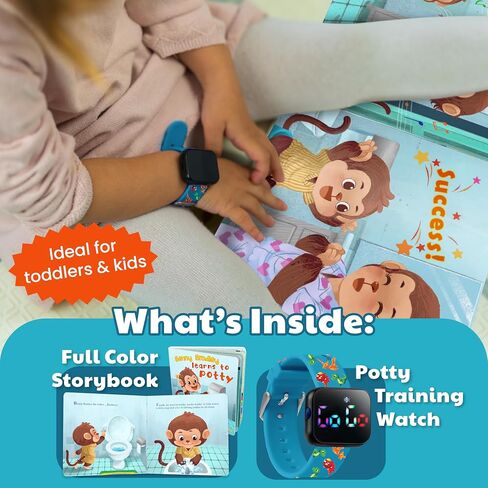 Potty Training Watch & Board Book for Kids – A Water Resistant Potty Reminder Device for Boys & Girls - Train Your Toddler with Fun Musical or Vibration Reminders and Printed Board Book (Dinosaur) in Kuwait