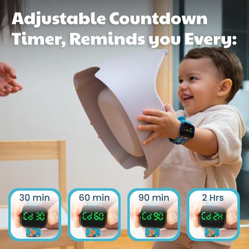 Potty Training Watch & Board Book for Kids – A Water Resistant Potty Reminder Device for Boys & Girls - Train Your Toddler with Fun Musical or Vibration Reminders and Printed Board Book (Dinosaur) in Kuwait