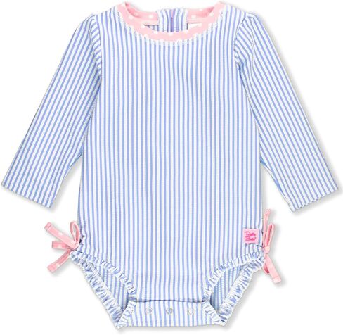 RuffleButts Baby-Girls Seersucker Long Sleeve Rash Guard - One Piece Swimsuit UPF 50+ Toddler in Kuwait