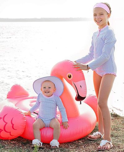 RuffleButts Baby-Girls Seersucker Long Sleeve Rash Guard - One Piece Swimsuit UPF 50+ Toddler in Kuwait