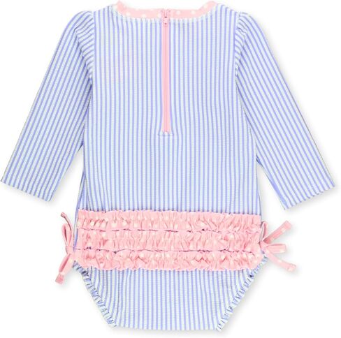 RuffleButts Baby-Girls Seersucker Long Sleeve Rash Guard - One Piece Swimsuit UPF 50+ Toddler in Kuwait