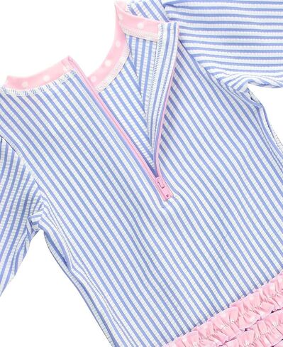 RuffleButts Baby-Girls Seersucker Long Sleeve Rash Guard - One Piece Swimsuit UPF 50+ Toddler in Kuwait