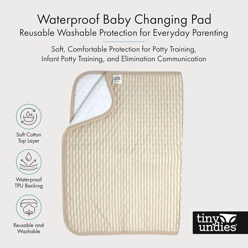 Waterproof Baby Changing Pad, Reusable Washable Diaper Changing Pad, Soft Oeko TEX Cotton Top, Leakproof TPU Backing, Potty Training, Elimination Communication, Travel Changing Mat, Stripes in Kuwait