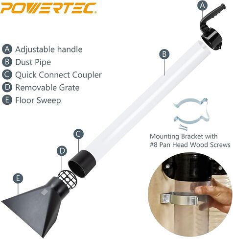 POWERTEC 70282 4-Inch Dust Collection Hose Floor Sweep Accessories Kit in Kuwait