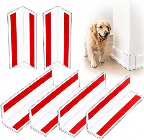 Corner Protectors Dog Chewing:6-Pack 4-Inch Clear L-Shaped Hard PC Baseboard Corner Guards, Peel and Stick Wall Protectors for Dogs, Door Frames, Cabinets, Furniture Edges (6, Transparent, Large) in Kuwait