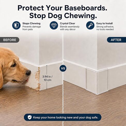 Corner Protectors Dog Chewing:6-Pack 4-Inch Clear L-Shaped Hard PC Baseboard Corner Guards, Peel and Stick Wall Protectors for Dogs, Door Frames, Cabinets, Furniture Edges (6, Transparent, Large) in Kuwait