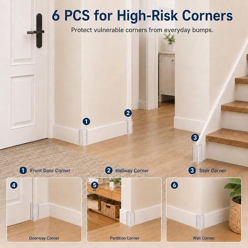 Corner Protectors Dog Chewing:6-Pack 4-Inch Clear L-Shaped Hard PC Baseboard Corner Guards, Peel and Stick Wall Protectors for Dogs, Door Frames, Cabinets, Furniture Edges (6, Transparent, Large) in Kuwait