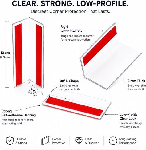 Corner Protectors Dog Chewing:6-Pack 4-Inch Clear L-Shaped Hard PC Baseboard Corner Guards, Peel and Stick Wall Protectors for Dogs, Door Frames, Cabinets, Furniture Edges (6, Transparent, Large) in Kuwait