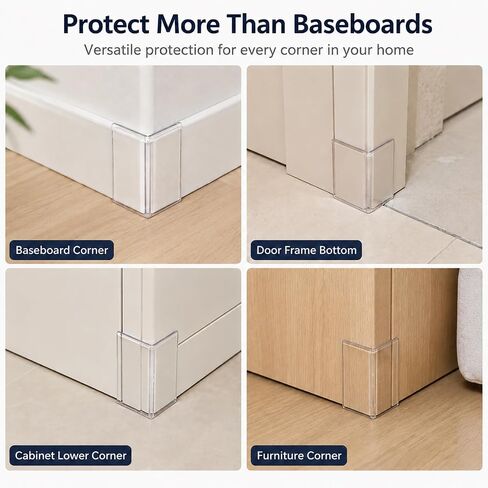 Corner Protectors Dog Chewing:6-Pack 4-Inch Clear L-Shaped Hard PC Baseboard Corner Guards, Peel and Stick Wall Protectors for Dogs, Door Frames, Cabinets, Furniture Edges (6, Transparent, Large) in Kuwait