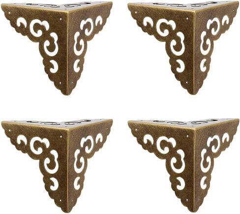 4Pcs Vintage Pure Brass Hollow Cloud Pattern Corner Protectors Antique Hardware Desk Edge Wooden Jewelry Gift Box Cabinet Three Sides Full Encase Corner Guard in Kuwait