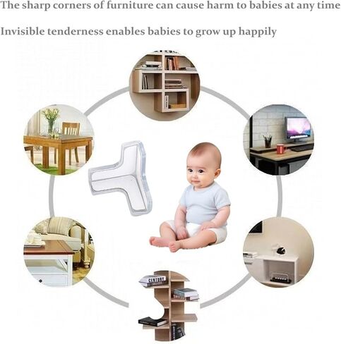 Clear Rubber Bumpers-8 Pack Silicone Corner Protecto Transparent Triangle Baby Proofing Guards, No Adhesive Soft Bumpers for Furniture, Tables, Windowsills & Countersc in Kuwait