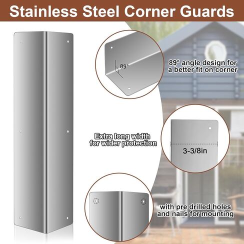 Moxweyeni 2 Pack Stainless Steel Corner Guards for Vinyl Siding 3 3/8'' x 3 3/8'' x 15 3/4'' Metal Siding Corner Guards Protector 89° Angle Weed Whacking Protection for Outside Exterior Wall Repair in Kuwait
