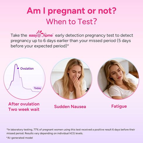 easy@Home Early Pregnancy Tests: 6 Days Before Missed Period* | 10 mIU/mL High Sensitivity Early Detection Pregnancy Stick - Fast & Rapid hCG Tests for Home Use - 7 Count in Kuwait