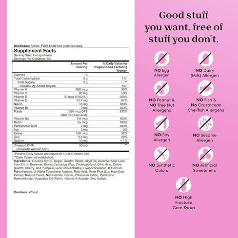 One A Day Prenatal Vitamins for Women Gummies- Pregnancy Vitamins for Women with Folic Acid, DHA, Iodine, Prenatal Gummies, Iron-Free, 120 Ct (Packaging May Vary) in Kuwait