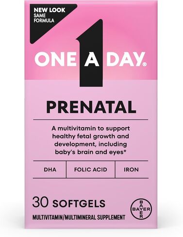 One A Day Prenatal Vitamins- Folic Acid, Iron, Omega- 3 (DHA), Pregnancy Vitamins for Women, Prenatal Multivitamin for Mom and Baby Support, Pregnancy Must Haves 30 Ct (Packaging May Vary) in Kuwait
