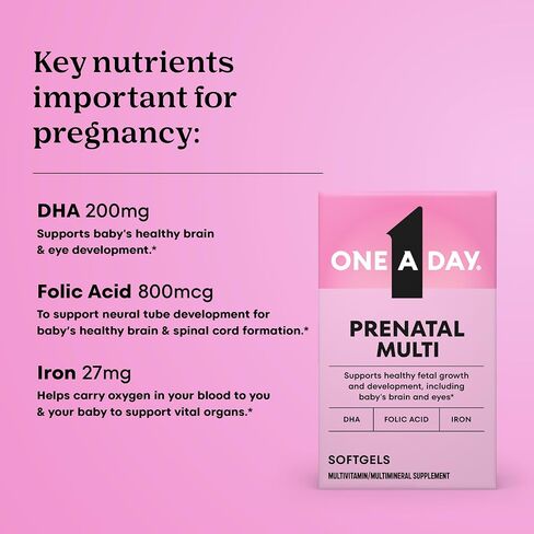 One A Day Prenatal Vitamins- Folic Acid, Iron, Omega- 3 (DHA), Pregnancy Vitamins for Women, Prenatal Multivitamin for Mom and Baby Support, Pregnancy Must Haves 30 Ct (Packaging May Vary) in Kuwait