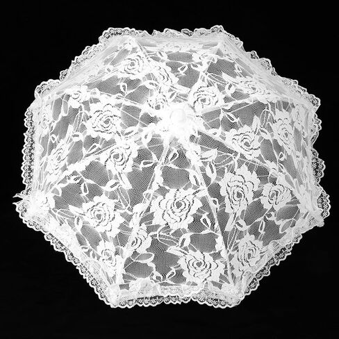 Lace Umbrella White Embroidery Fashion Romantic Wedding Party Photography Decoration Umbrella Lightweight Mesh Parasol Lace Umbrella(51241 Bleaching) in Kuwait