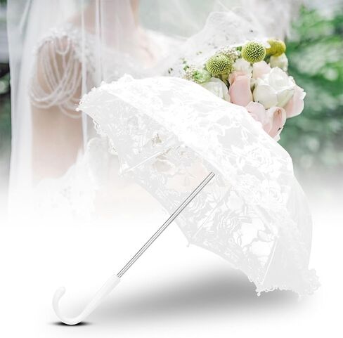 Lace Umbrella White Embroidery Fashion Romantic Wedding Party Photography Decoration Umbrella Lightweight Mesh Parasol Lace Umbrella(51241 Bleaching) in Kuwait
