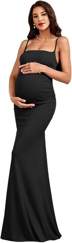 Spaghetti Straps Maternity Dress Satin Mermaid Ruched Long Pregnancy Gown in Kuwait