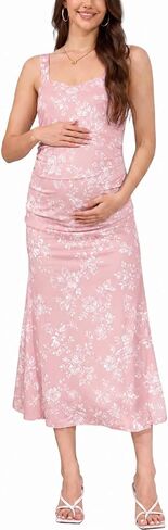 guruixu Floral Mesh Maternity Dress Photoshoot Baby Shower Dresses | Sleeveless, Gentle Side Ruching, Soft and Stretchy, Bodycon, Wedding Guest Cocktail, Pregnancy Clothes in Kuwait